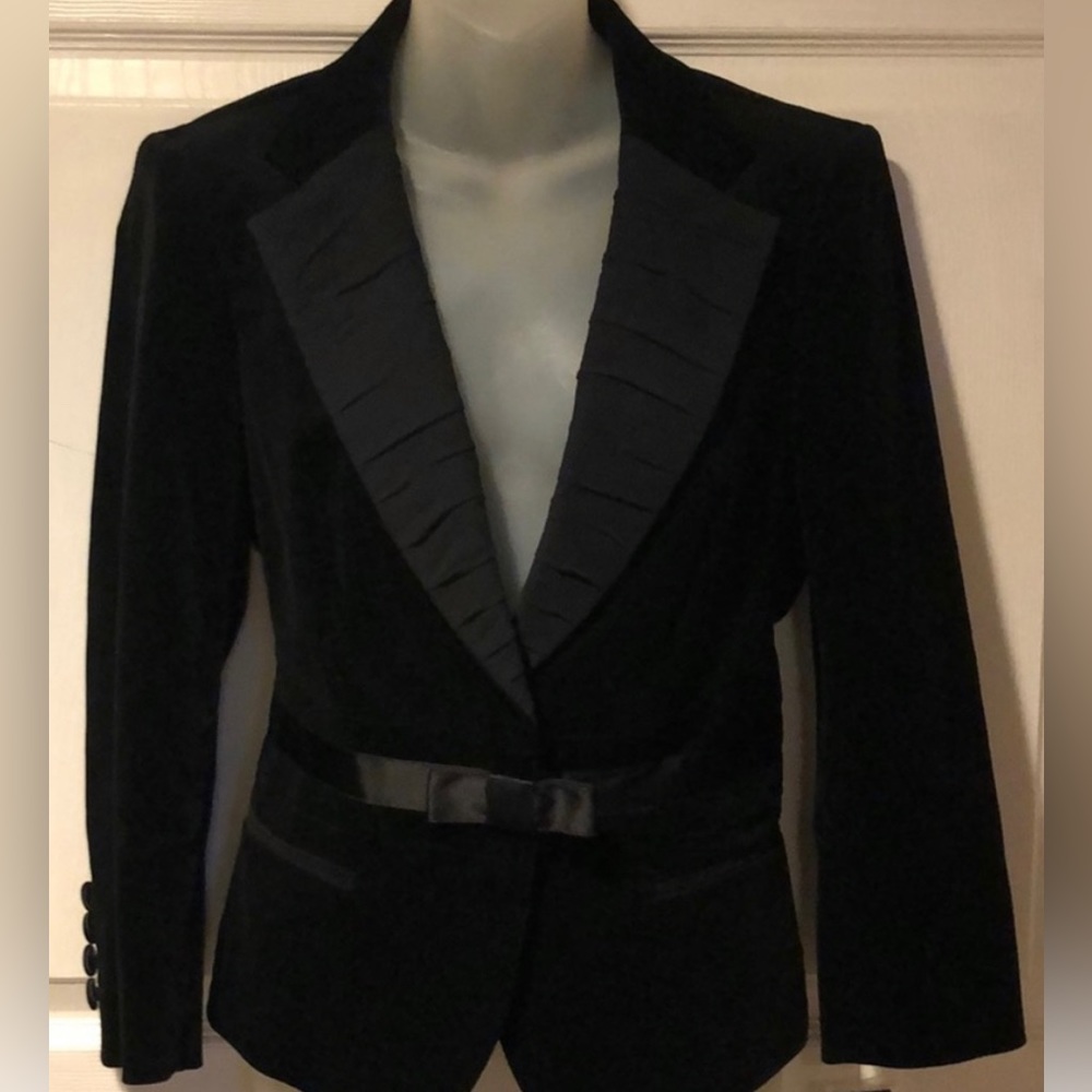 DKNY Black Velvet Blazer with Bow Size 10